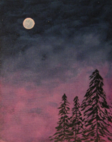 Peinture à la gouache sur toile de Nicolas Epinoux: lune de sapin 